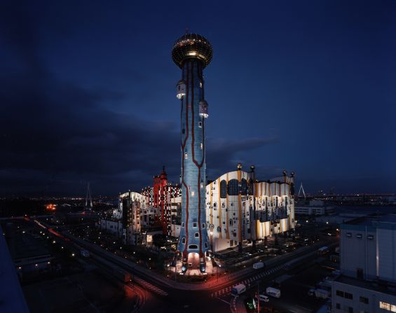 Dubbed "MOP" this Hundertwasser-designed incineration plant was finished in 2001. The 394-foot chimney stack draws attention thanks to its colorful design that's in harmony with nature.