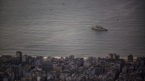 A navy boat patrols near Rio's Copacabana Beach on August 5.
