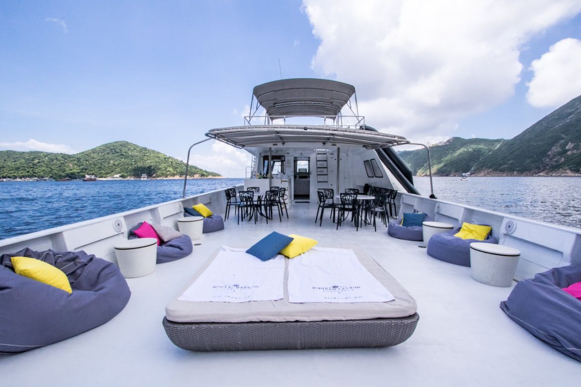 Jungle Jane, one of Hong Kong Yachting's flagship boats, adorns its deck with beanbags and a king-sized sunbed.