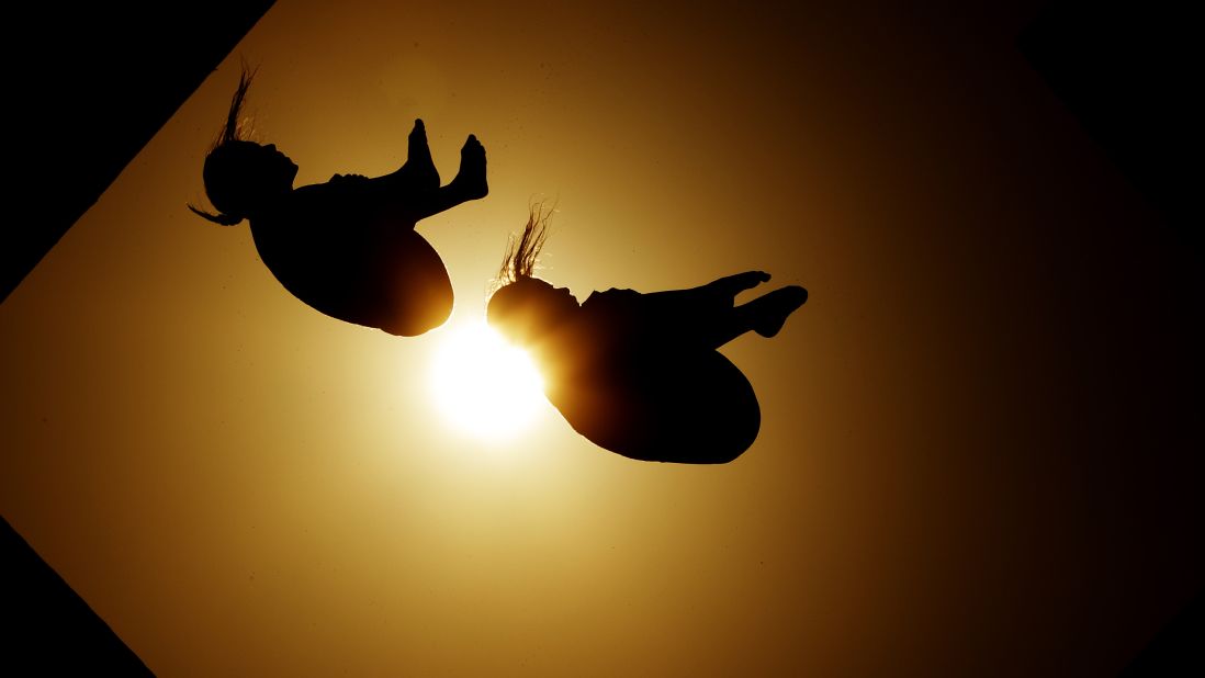 Synchronized divers train in Rio on Thursday, August 4.