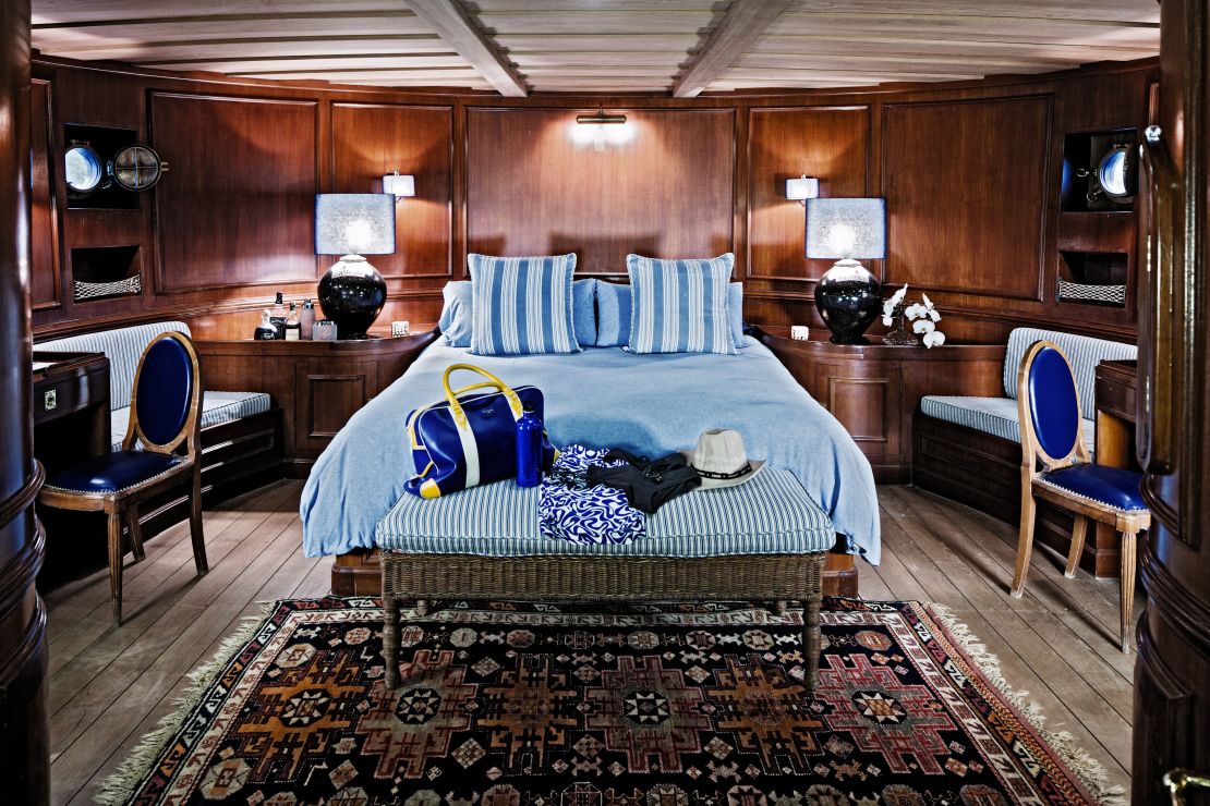 The master bedroom suite features Ralph Lauren soft furnishings.