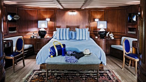 The master bedroom suite features Ralph Lauren soft furnishings.  