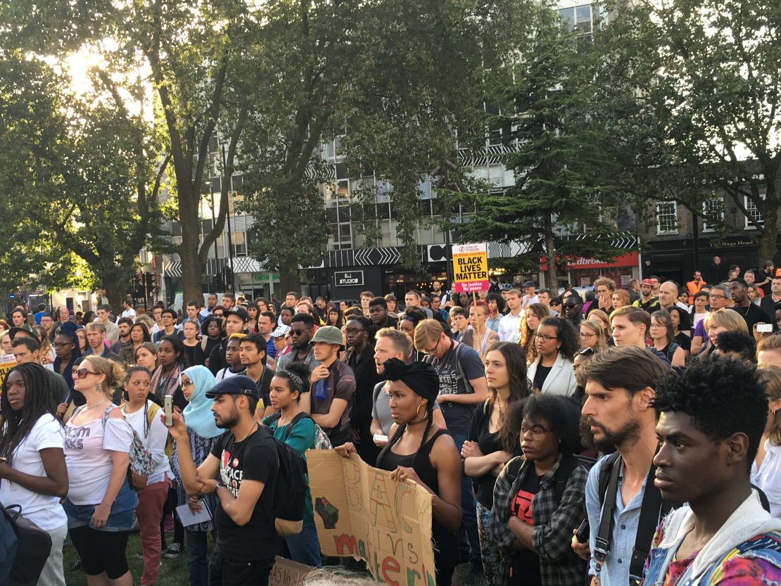 The crowd in Altab Ali Park in Whitechapel in east London.