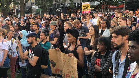 The crowd in Altab Ali Park in Whitechapel in east London.
