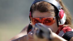 Lebanese Trap Champion Ray Bassil gives a thumbs-up sign as she trains for the 2012 Summer Olympic Games in London at a shooting club in Ghadras north of Beirut on July 13, 2012. AFP PHOTO/JOSEPH EID        (Photo credit should read JOSEPH EID/AFP/GettyImages)