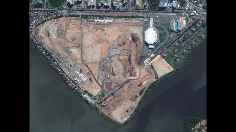 Satellite images, from 2012 to today, show the construction of the Barra Olympic Park in Rio de Janeiro.