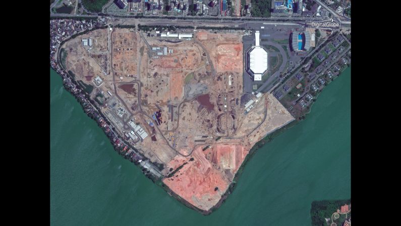 Satellite images, from 2012 to today, show the construction of the Barra Olympic Park in Rio de Janeiro.