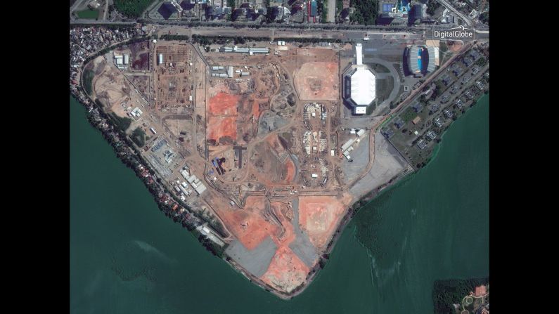 Satellite images, from 2012 to today, show the construction of the Barra Olympic Park in Rio de Janeiro.
