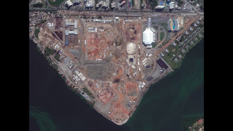 Satellite images, from 2012 to today, show the construction of the Barra Olympic Park in Rio de Janeiro.