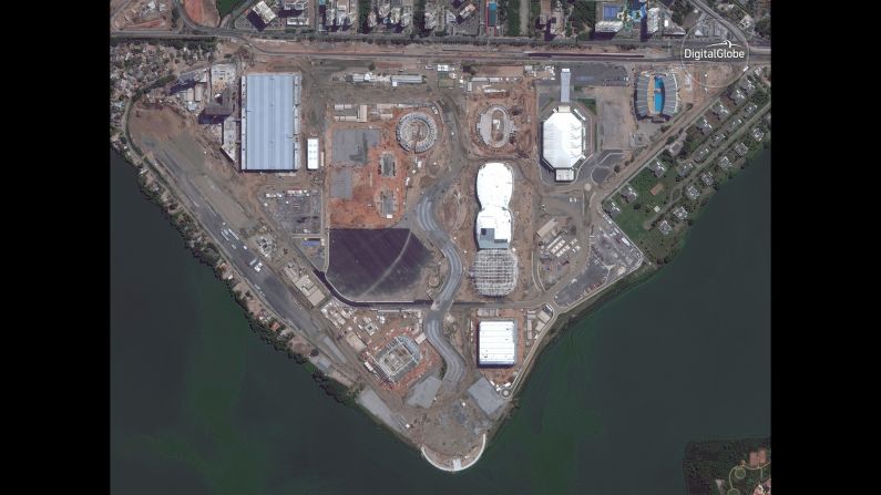 Satellite images, from 2012 to today, show the construction of the Barra Olympic Park in Rio de Janeiro.