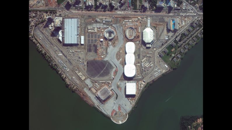 Satellite images, from 2012 to today, show the construction of the Barra Olympic Park in Rio de Janeiro.