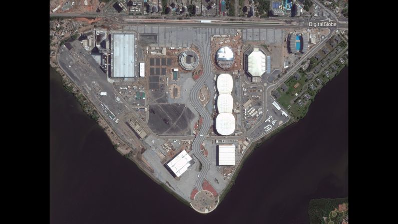 Satellite images, from 2012 to today, show the construction of the Barra Olympic Park in Rio de Janeiro.
