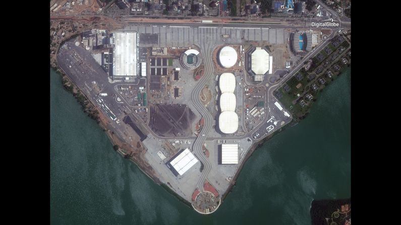 Satellite images, from 2012 to today, show the construction of the Barra Olympic Park in Rio de Janeiro.