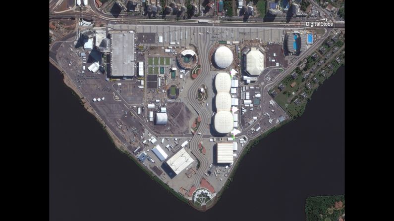 Satellite images, from 2012 to today, show the construction of the Barra Olympic Park in Rio de Janeiro.