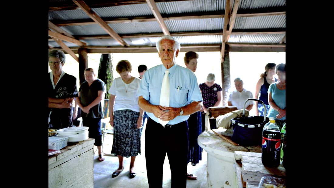 People attend a Sacred Harp singing at a Primitive Baptist church in Ephesus, Georgia.