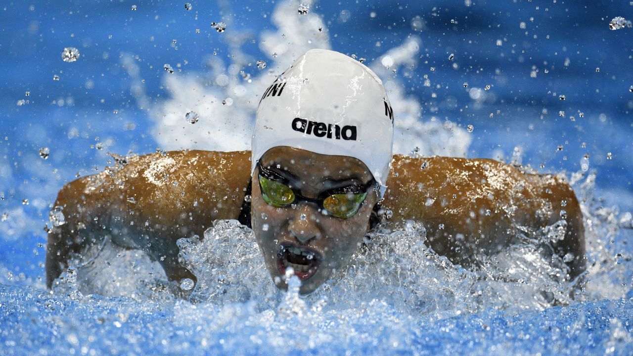 Yusra Mardini, representing the <a href="http://www.cnn.com/2016/08/06/sport/rio-2016-refugee-team-olympics-syria/index.html" target="_blank">Refugee Olympic Team</a>, takes part in the women's 100-meter butterfly heat during the swimming event.