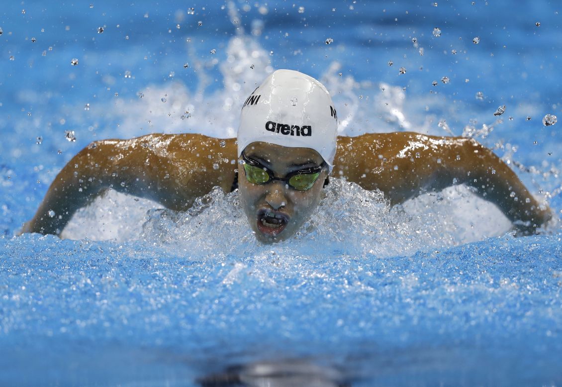 Yusra Mardini, a swimmer for the Refugee Olympic team, competes in a 100-meter butterfly heat on Saturday, August 6. The Syrian native and her teammates have had a <a href="http://edition.cnn.com/2016/08/06/sport/rio-2016-refugee-team-olympics-syria/" target="_blank">remarkable journey to the Games</a>.