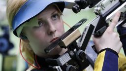 Virginia Thrasher of the United States competes during the Women's 10m air rifle event at the Olympic Shooting Center at the 2016 Summer Olympics in Brazil on Saturday.