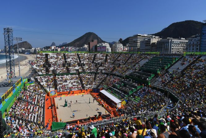 The beach volleyball arena is one of Rio 2016's most stunning venues. The temporary structure can hold 12,000 fans and sits right on Copacabana beach.