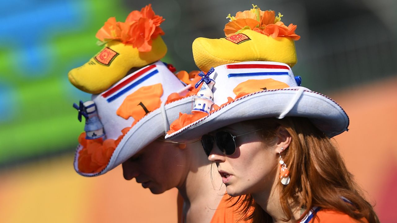 Dutch fans watch the women's field hockey match between New Zealand and South Korea. The Netherlands was to face off against Ireland in the men's division later in the day.