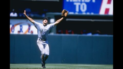 Rodriguez calls for the ball during a game against the Baltimore Orioles on May 11, 1997.