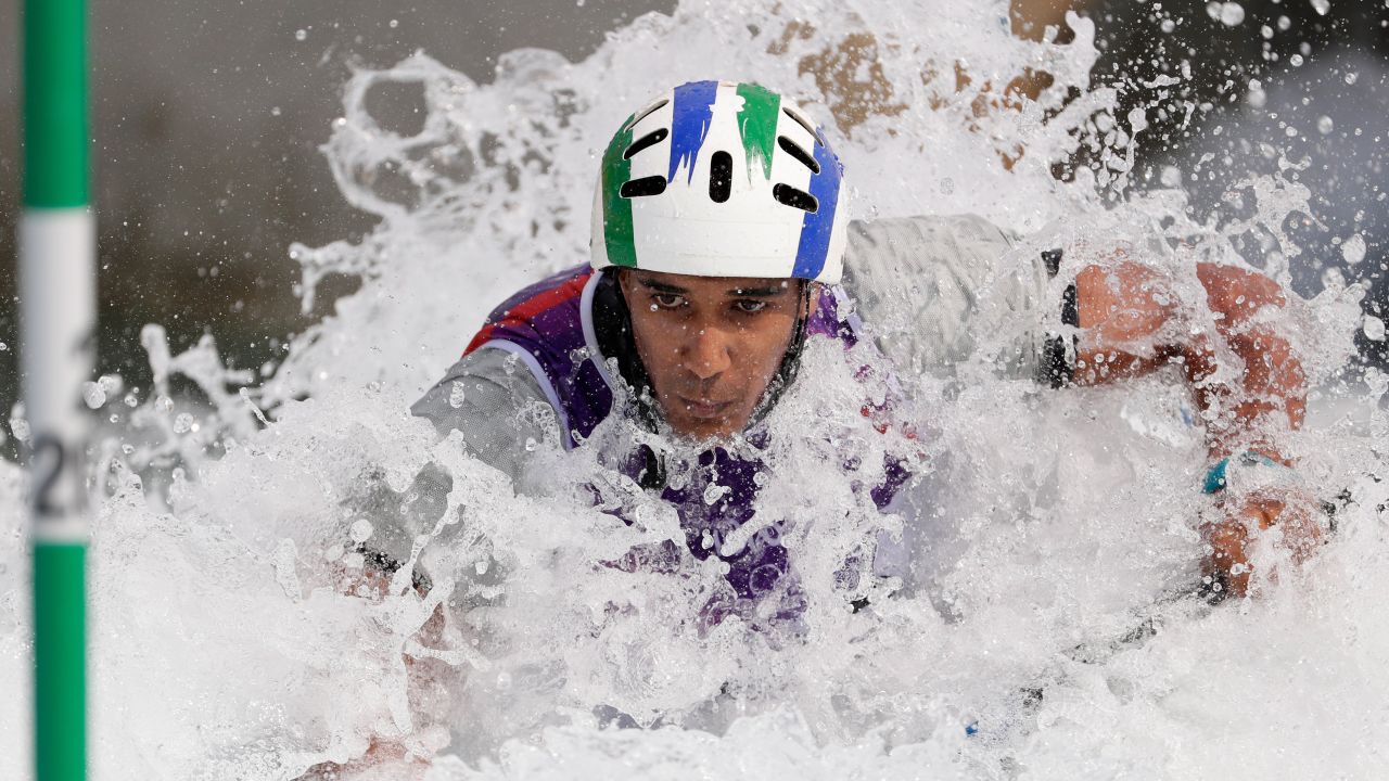 Soares Renan of Brazil competes in the heats of the men's canoe single event at the Whitewater Stadium.