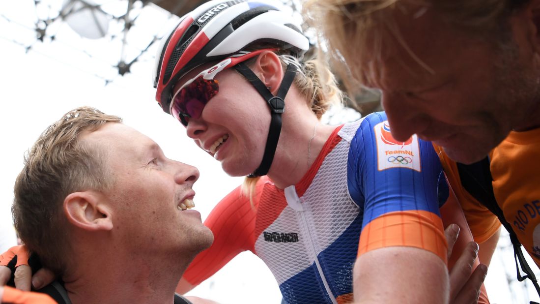 Anna van der Breggen of the Netherlands celebrates <a href="http://cnn.com/2016/08/07/sport/rio-olympics-womens-road-race-anna-van-der-breggen/index.html" target="_blank">after winning the women's road race.</a> Her teammate Annemiek van Vleuten was hospitalized after crashing while in the lead.