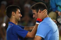 Del Potro (right) after beating Djokovic in Rio.