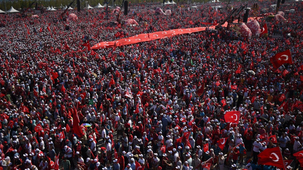 The parade ground in Turkey's largest city, built to hold more than a million people, was a sea of red.