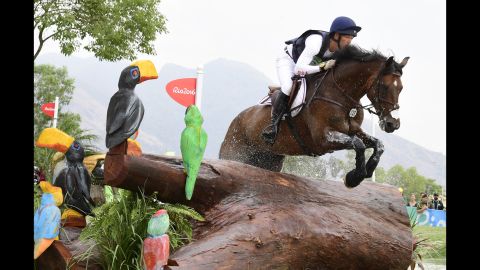 U.S. rider Clark Montgomery, on Loughan Glen, takes part in the cross-country test of the eventing competition.