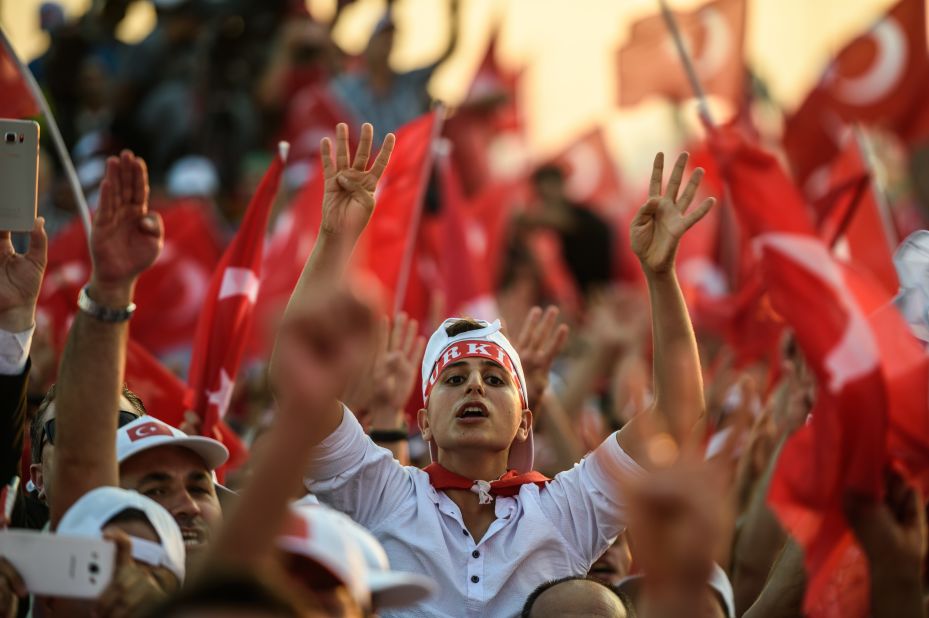 The pro-democracy rally was organized by the ruling Justice and Development Party, bringing to an end three weeks of demonstrations in support of Erdogan.