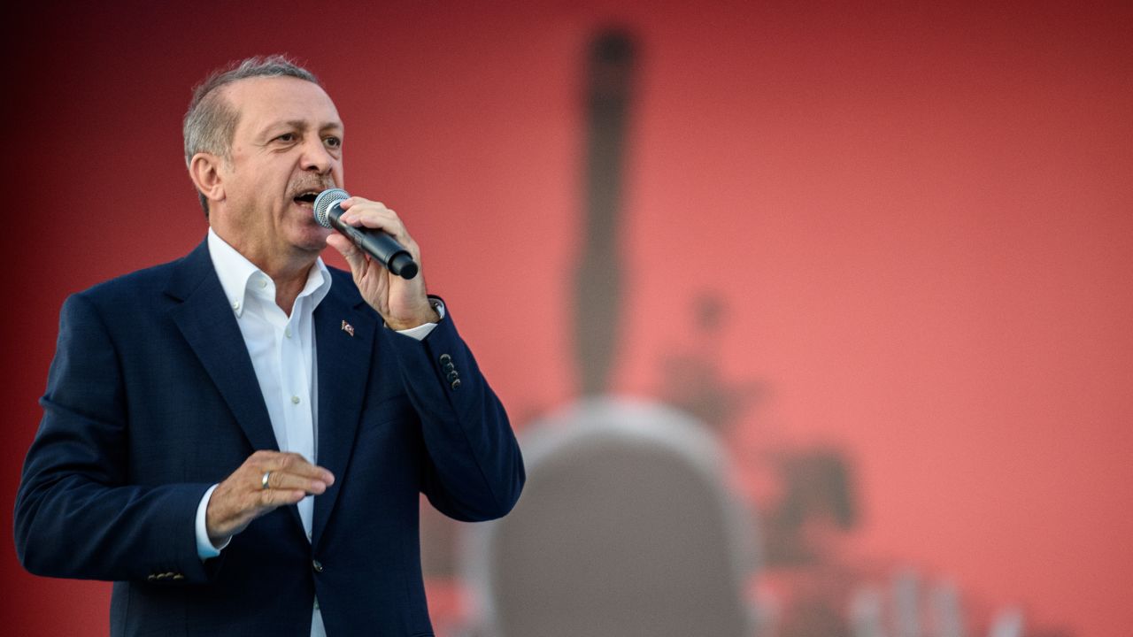 Turkish President Recep Tayyip Erdogan speaking in Instanbul during a rally against the failed military coup on July 15.