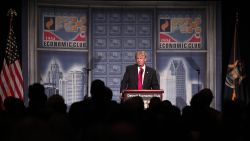 Republican presidential candidate Donald Trump delivers an economic policy address detailing his economic plan at the Detroit Economic Club August 8, 2016 in Detroit Michigan.