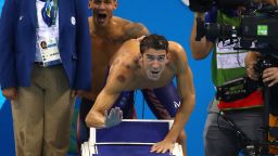 Michael Phelps of the United States reacts in the Final of the Men's 4 x 100m Freestyle Relay on Day 2 of the Rio 2016 Olympic Games at the Olympic Aquatics Stadium on August 7, 2016 in Rio de Janeiro, Brazil.