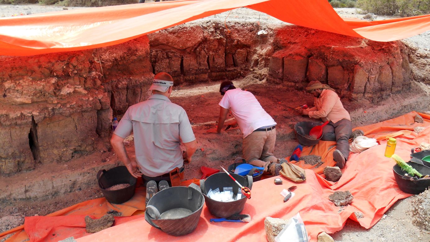 Amer Al-Souliman of Jordan's Hashemite University, right, along University of Victoria students Jeremy Beller and Murray, worked on the excavation with Nowell. The tools were found on digs from 2013 to 2015.