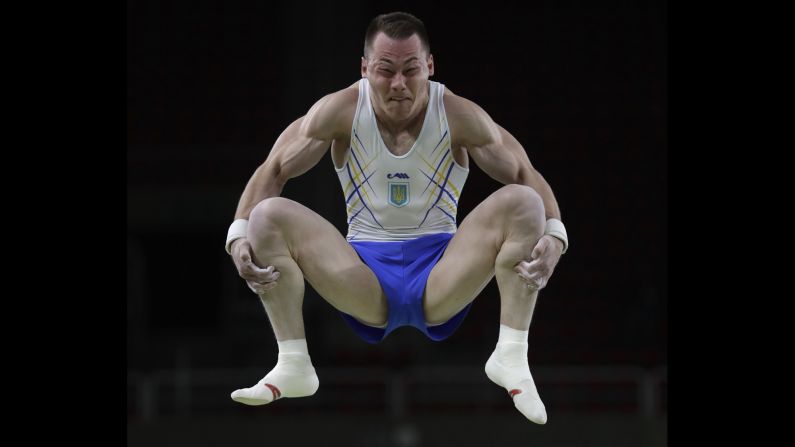 Ukraine's Igor Radivilov trains on the vault on Wednesday, August 3.