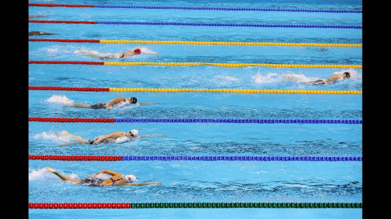 U.S. swimmer Katie Ledecky blows away the field in the 400-meter freestyle final on Sunday, August 7. The 19-year-old <a href="index.php?page=&url=http%3A%2F%2Fwww.cnn.com%2F2016%2F08%2F07%2Fsport%2Fmichael-phelps-katie-ledecky-rio%2F" target="_blank">smashed her own world record</a> to win in 3:56.46 -- nearly five seconds ahead of her closest rival.