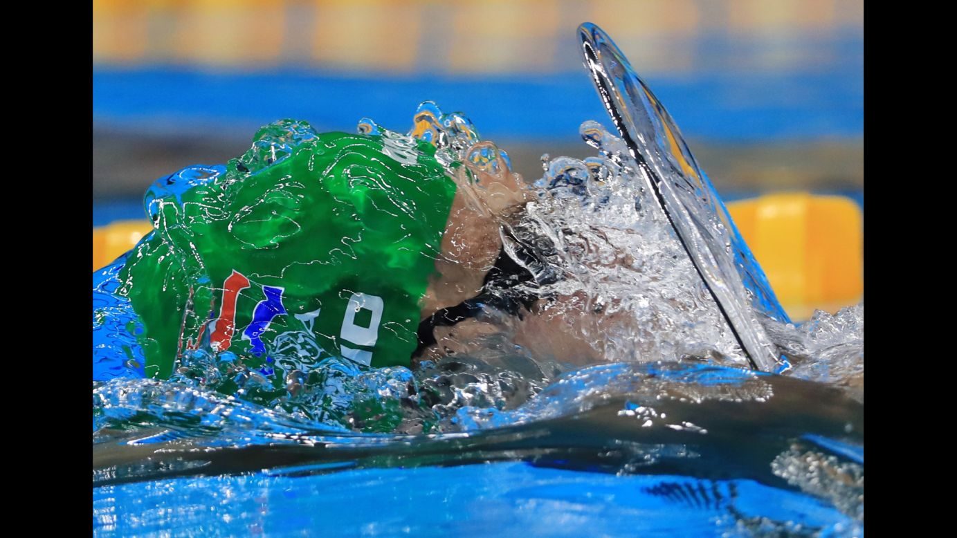 South African swimmer Christopher Reid competes in the 100-meter backstroke on Sunday, August 7.