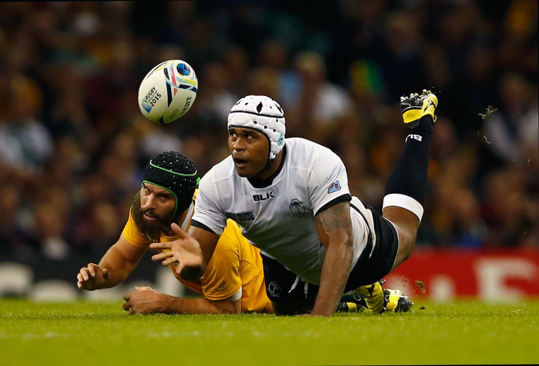 Akapusi Qera in action for Fiji at the 2015 Rugby World Cup.