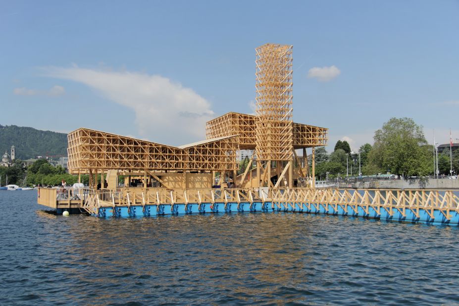 The wooden structure is a collaborative project between 30 architecture students from ETH in Zurich and design firm Studio Tom Emerson.