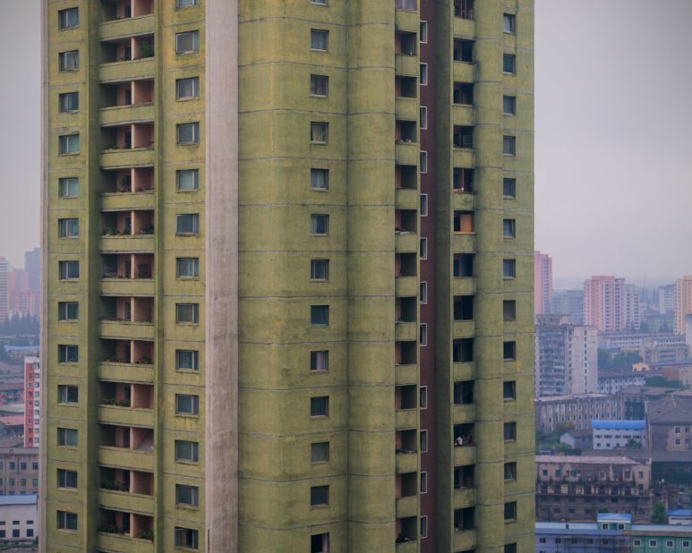 "A classical Pyongyang tower made with modernist round shapes, painted pistachio green with hints of salmon pink. It's perfectly in line with the pastel tones favored throughout the city."