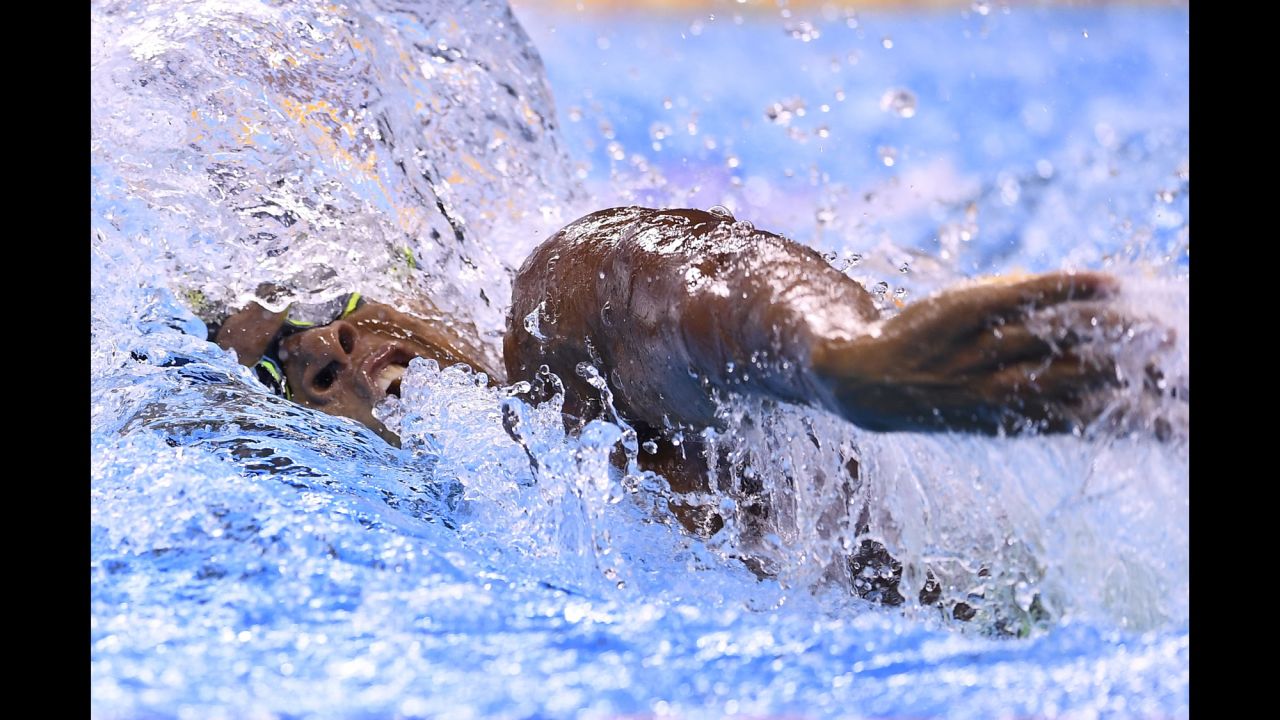 The Ivory Coast's Thibault Amani Danho competes in the 100-meter freestyle.
