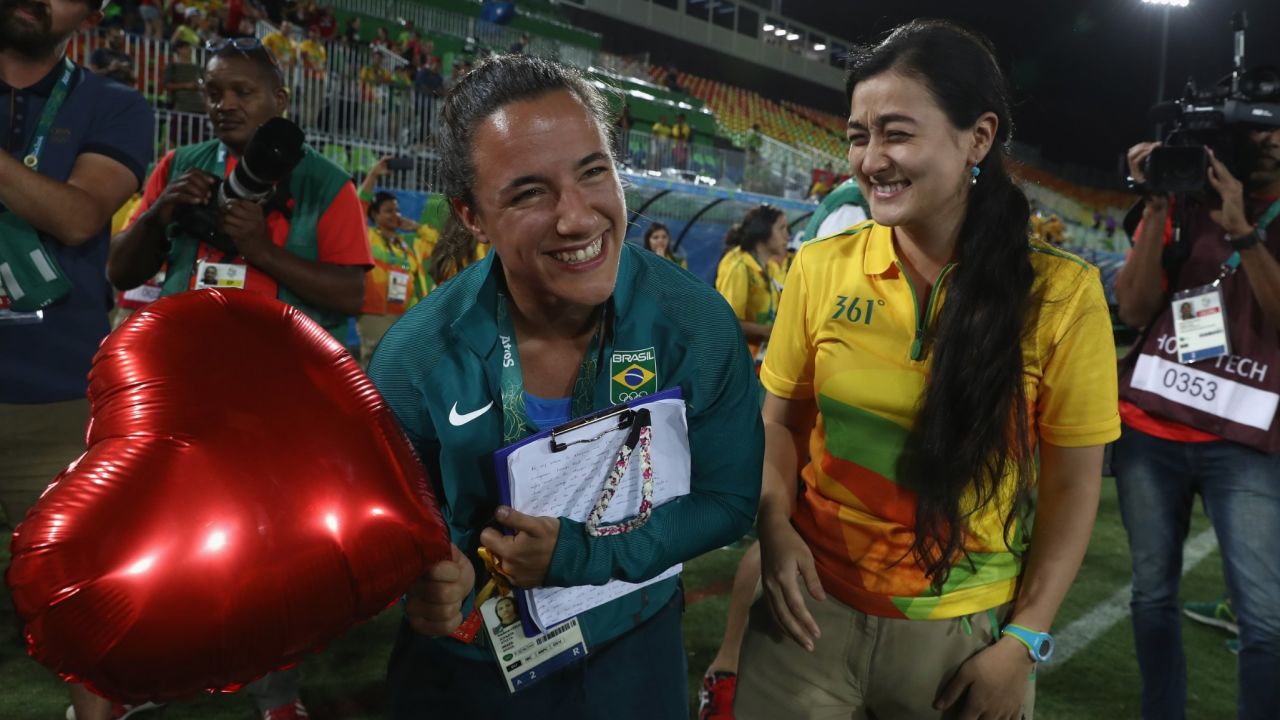 Cerullo and Enya celebrate afterwards.