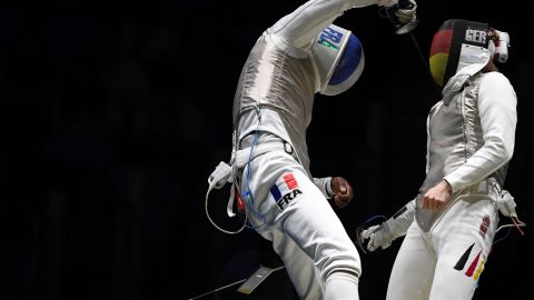 France's Enzo Lefort's phone falls out of his pocket.