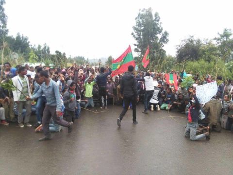 Ethnic Oromos from Mogor town, West Shewa Zone, participating in the nationwide protest on August 6 2015. 