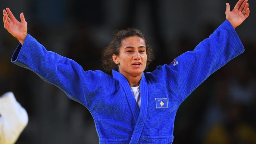 Majlinda Kelmendi winning gold medal for Kosovo