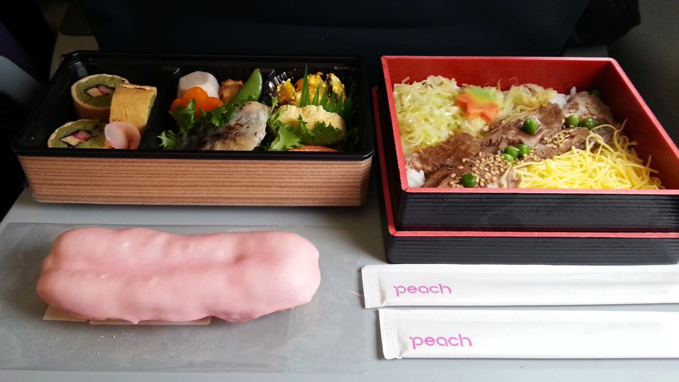 Nik Loukas's <a href="http://www.inflightfeed.com/" target="_blank" target="_blank">InflightFeed</a> blog reviews airline meals. When it comes to low-cost carriers, "I'm torn between Pegasus Airlines from Turkey and Peach [pictured here] in Japan," Loukas tells CNN. "I've sampled some amazing in-flight sushi on both airlines. I've also tried an amazing Wagyu beef salad on Peach, and one of the best steaks I've ever eaten in-flight was on Pegasus [see next slide]."