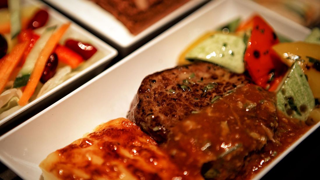 Here, courtesy of Pegasus, is one of the best steaks Loukas has tried on a plane. The Inflightfeed founder says, "Who would have thought that low-cost airline meals could be so good? You pay for it, of course, but the quality was far better than some business-class meals I've eaten."