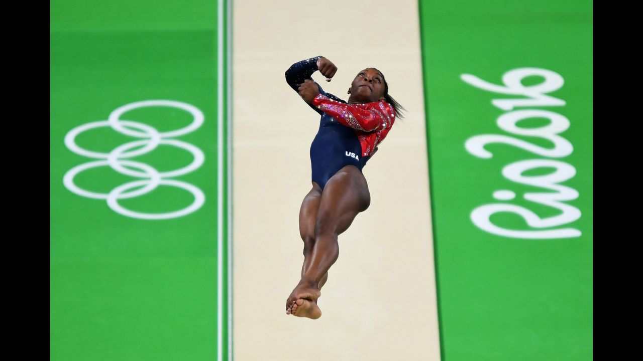 The Amanar vault has been called "one of the hardest vaults performed by women." Biles has been praised for her consistency and height when performing this move. Here's how it works: As the gymnast runs up to the horse, she hits the mat with her hands into a round-off, then hits her feet onto the spring board to do a back handspring onto the horse. Finally, she flips off the horse into a twisting layout back flip, landing facing the horse. 
