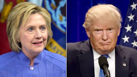 This combination of file photos shows Democratic presidential candidate Hillary Clinton(L)on June 15, 2016 and presumptive Republican presidential nominee Donald Trump on June 13, 2016. / AFP / dsk (Photo credit should read DSK/AFP/Getty Images)